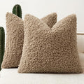Faux Fur Throw Pillow Covers 24x24 Inch Set of 2 Boucle Neutral Decorative by Woaboy