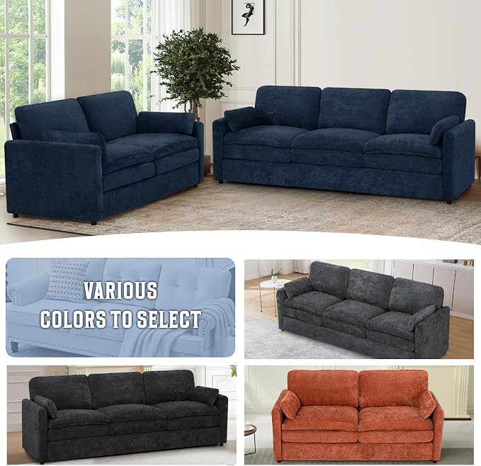 Classic Chenille Sofa Set with 2 Extra Armrest Pillows, Loveseat and 3-Seat - Image 6