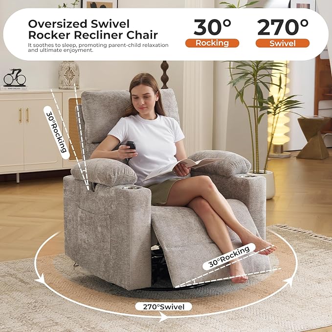 Oversized Power Recliner Chair Swivel Glider - Image 2