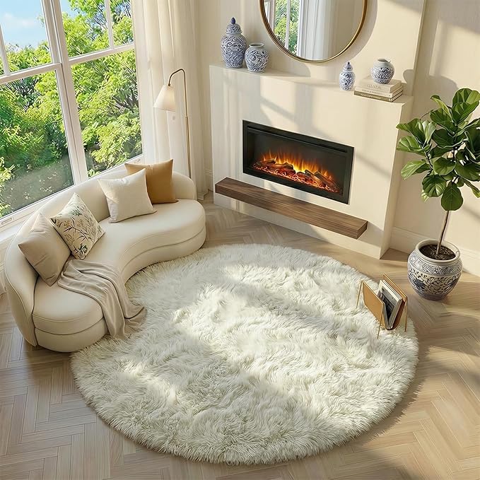 Amdrebio Ivory White Small Round Rug 3Ft - Image 5