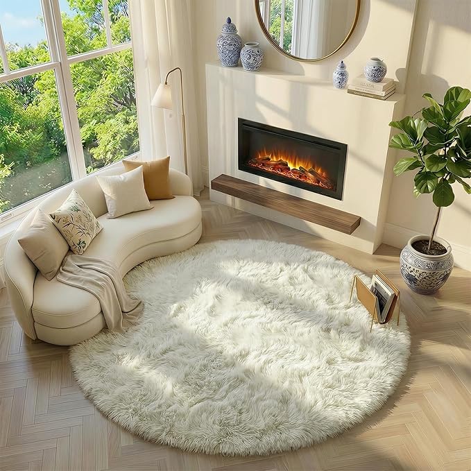 Amdrebio Ivory White Big Round Rug 7Ft - Image 5