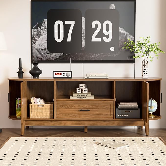 Mxtxmy 63" Fluted TV Stand for Tvs up to 70", Mid-Century Modern Entertainment - Image 7