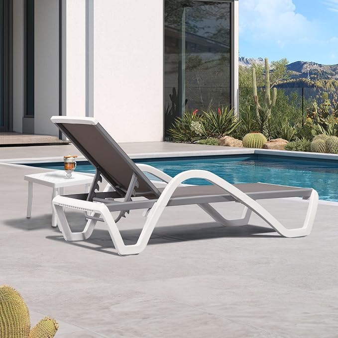 PURPLE LEAF Patio Chaise Lounge Chair Set Outside Aluminum Plastic Stackable - Image 3