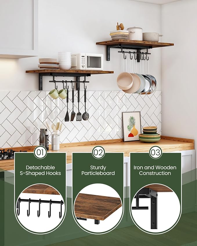 CHOEZON Wall-Mounted Pot Racks, Floating Shelves, Wall Shelves, Vintage Pot - Image 4