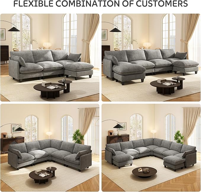 Ihanherry 139" U-Shaped Modular Sectional Couch, Oversized Cloud Sofa - Image 7