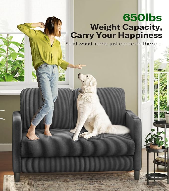 Welzona Loveseat Sofa, Comfy Corduroy Small Loveseat - Image 5