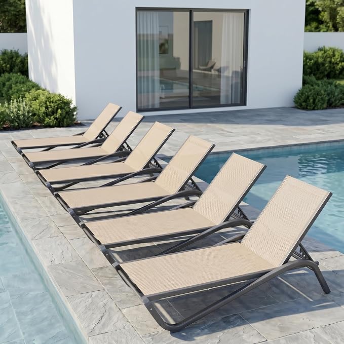Set of 2 Patio Chaise Lounge Chairs, All-Weather Aluminum Pool Loungers - Image 9