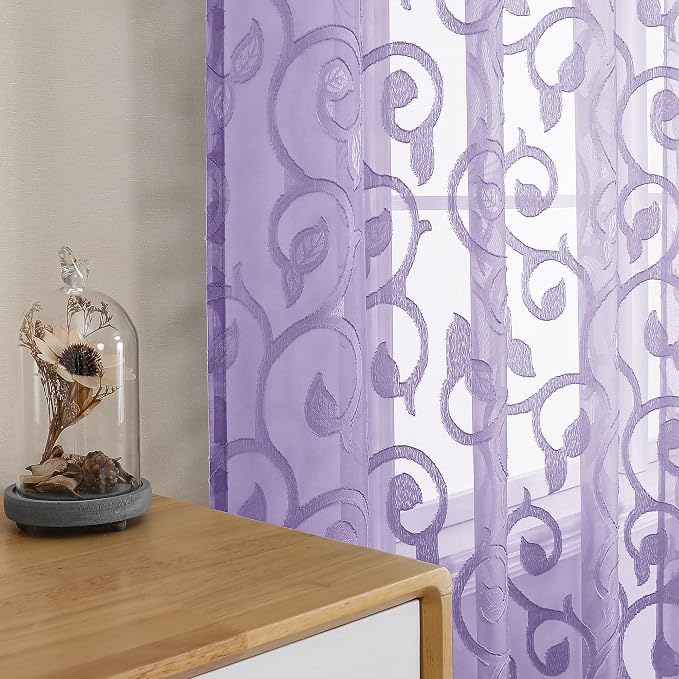 OWENIE Furman Light Purple Sheer Curtains 54 Inch Length 2 Panels Set - Image 2