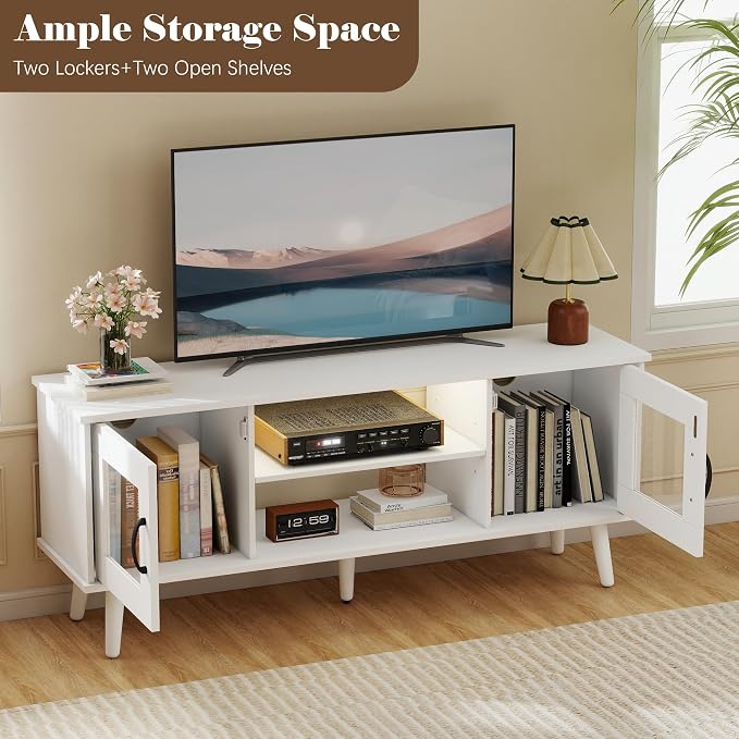 Turosur Wood TV Stand for 55 Inch TV, Mid Century Modern Entertainment Center - Image 9