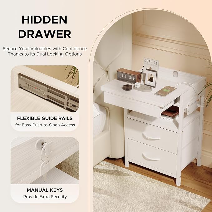 Nightstand Bedside Table Hidden Drawer - Image 4