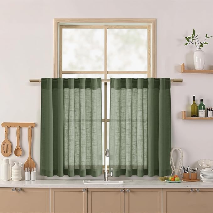 Nanspring Short Linen Cafe Curtains 36 Inch Length by Nanspring