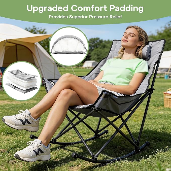 Suteck Oversized Rocking Camping Chair, Thick Padded Folding Rocking Chair - Image 5