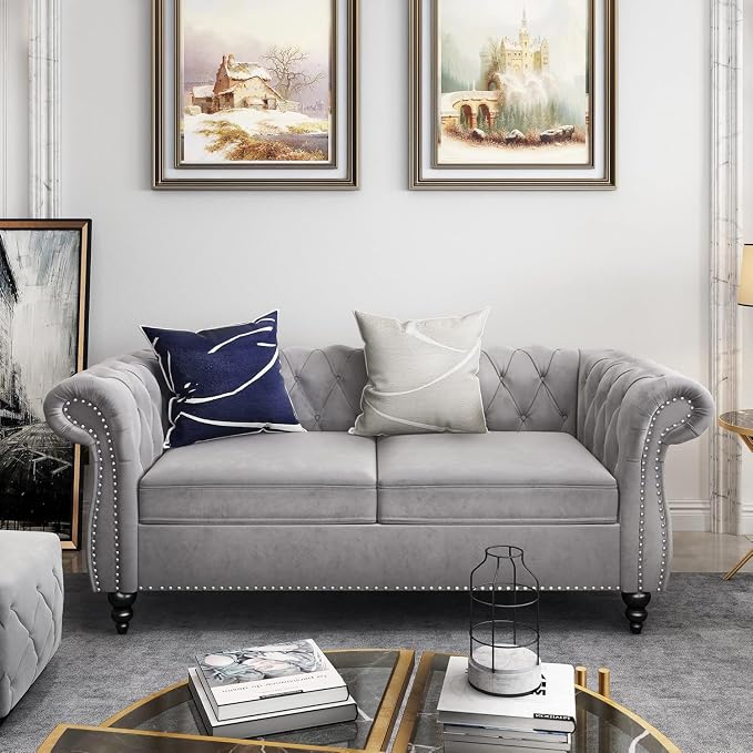 Mid-Century 2 Seater Sofa, Velvet Loveseat - Image 3