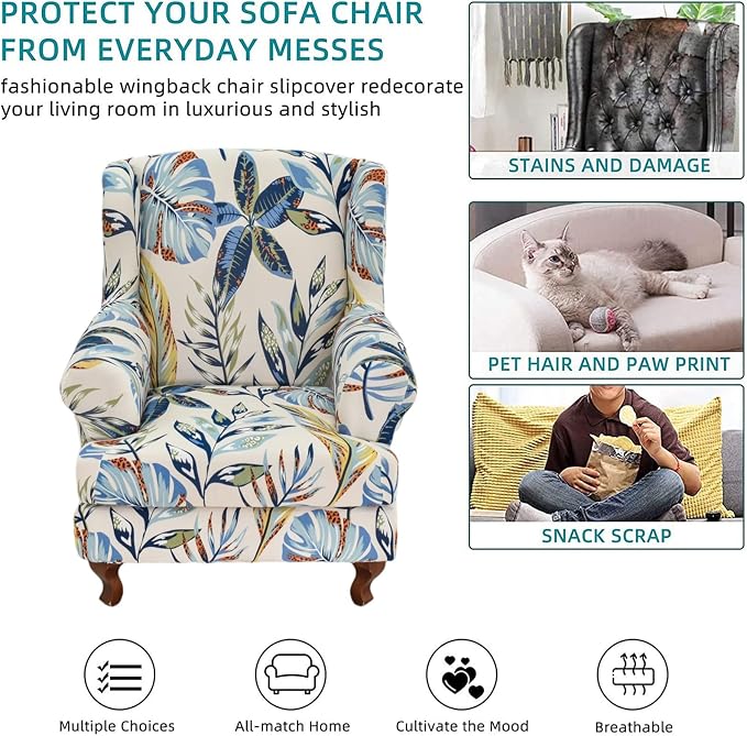 KRFOONN Stretch Wing Chair Slipcovers Printed 2 Piece Wingback Chair Covers - Image 5