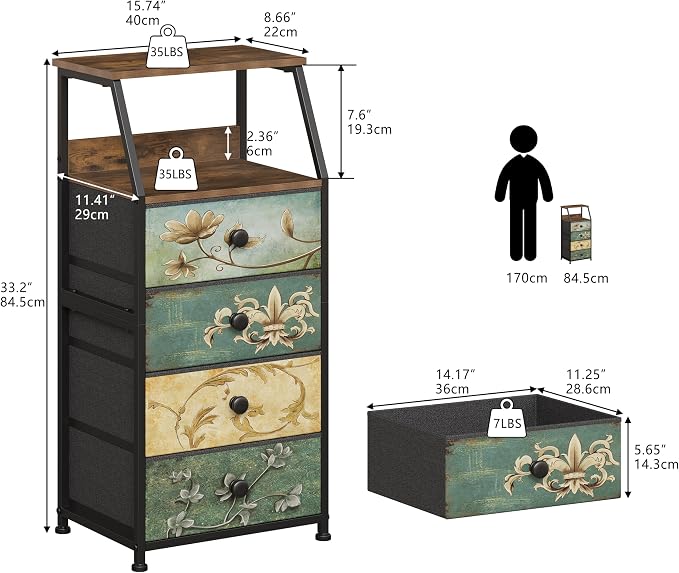 Tohomeor Dresser with Fabric Drawers Nightstand with 2 Tier Shelf Storage Tower - Image 2