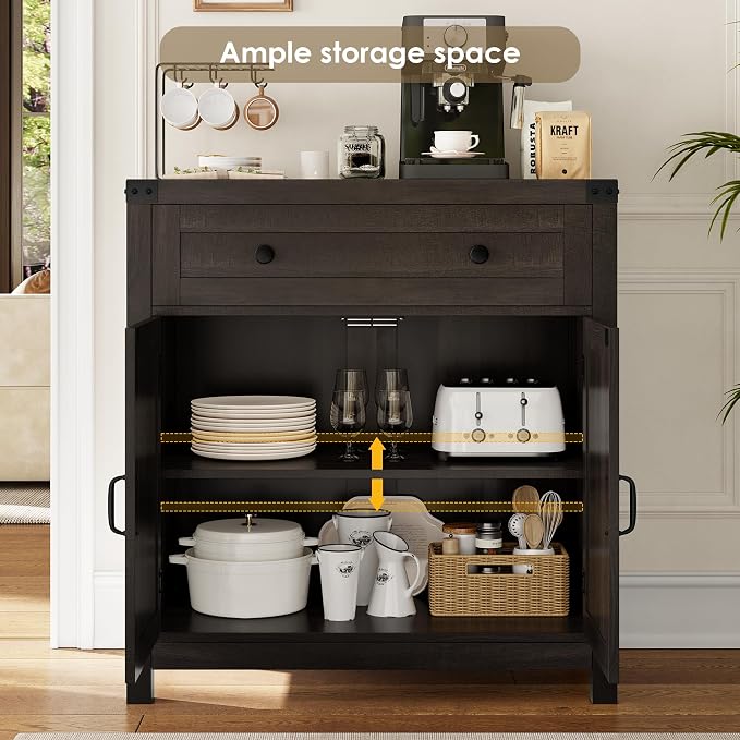 HOSTACK Coffee Bar Cabinet, Kitchen Storage Cabinet, Modern Farmhouse Buffet - Image 5