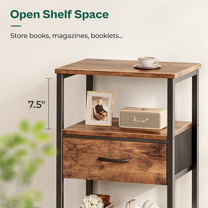 Huuger Night Stand with Fabric Drawer, Side Table with Mesh Shelf, Bedroom - Image 9