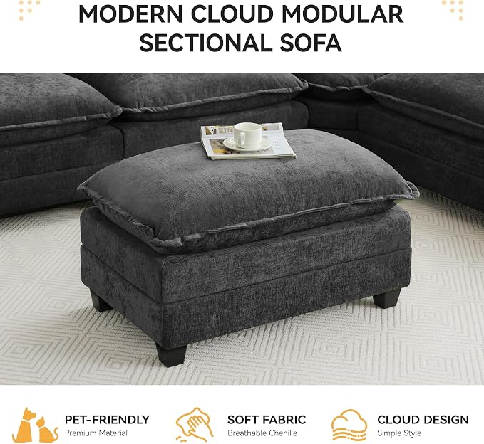 35‘’ Modern Chenille Cloud Sofa Ottoman, Rectangle Ottoman - Image 6