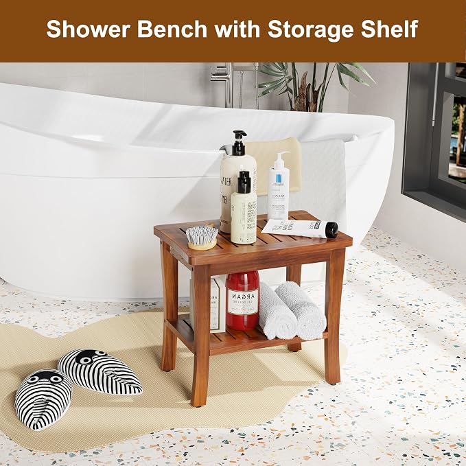 Teak Wood Shower Bench Stool - Image 2