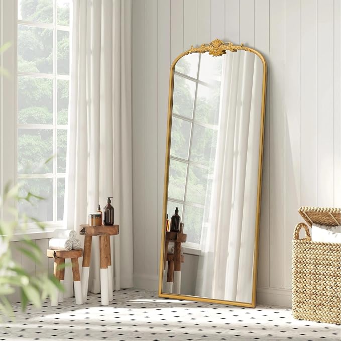 Besdomus Antique Full Length Mirror: 21"x56" French Gleaming Gold Arched Full by Besdomus
