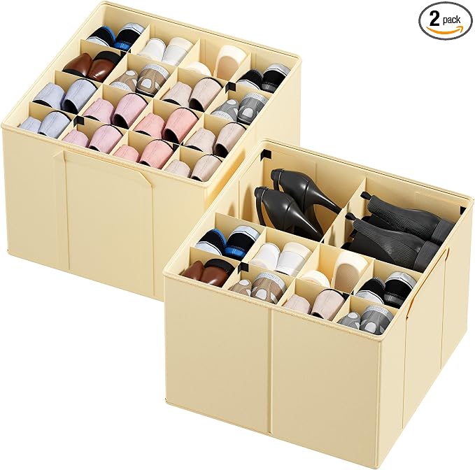 SpaceAid Shoe Organizer for Closet, 2 Pack Foldable Shoe Storage Containers by SpaceAid
