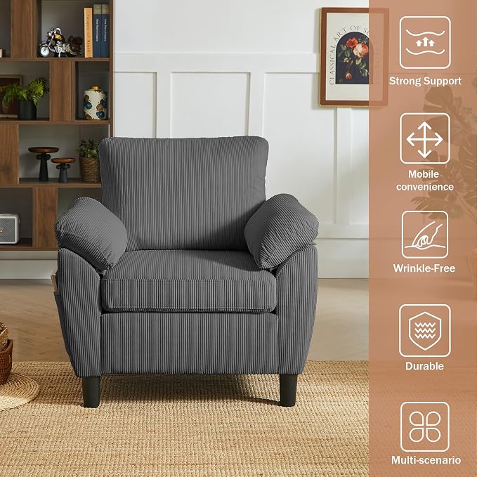 4 Piece Modern Corduroy Sofa Set, L-Shaped Sectional Couch - Image 6