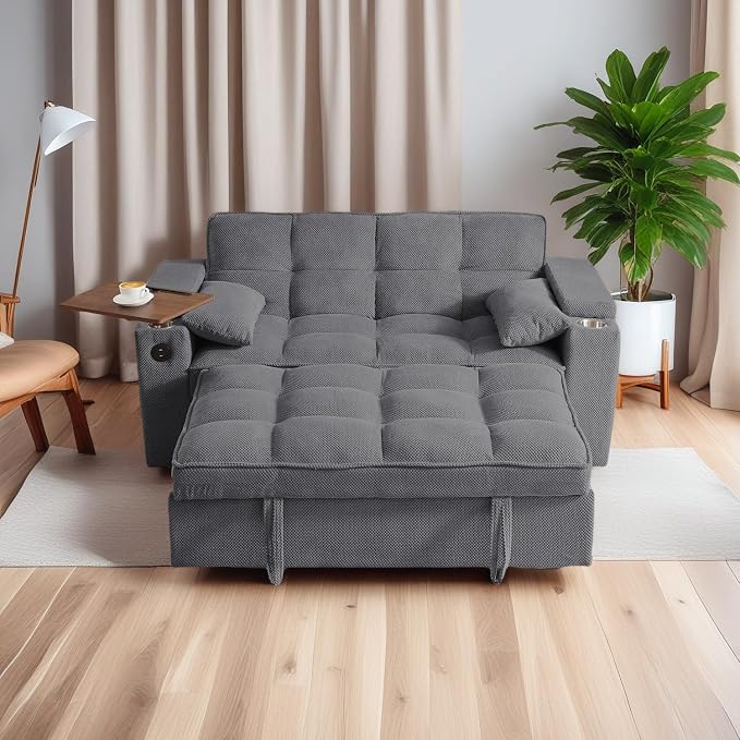 oaaktu Large Size Convertible Sleeper Sofa Bed, Polka dot Velvet Pull Out Futon by Unknown