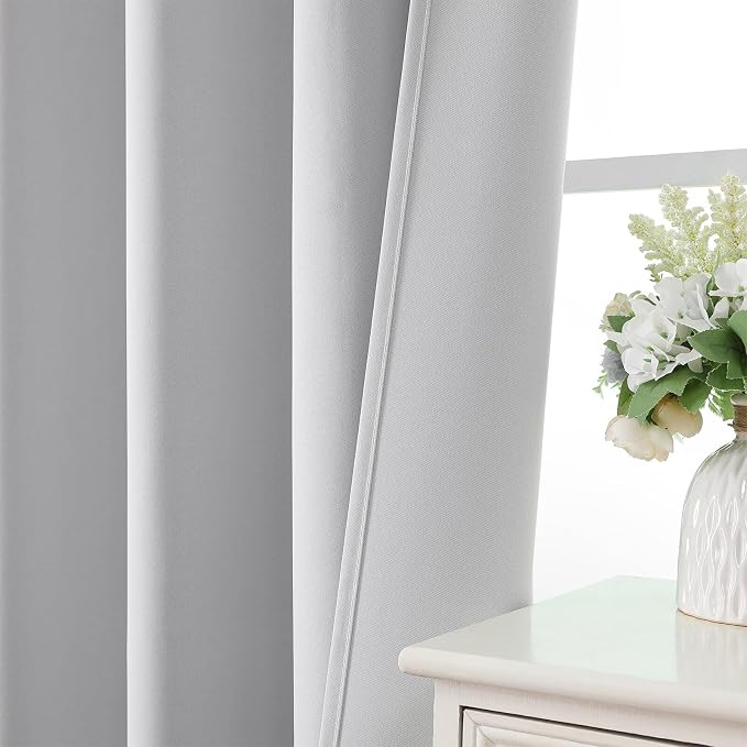 CUCRAF Grayish White Blackout Curtains 96 inch Length 2 Panels Set, Rod Pocket - Image 6