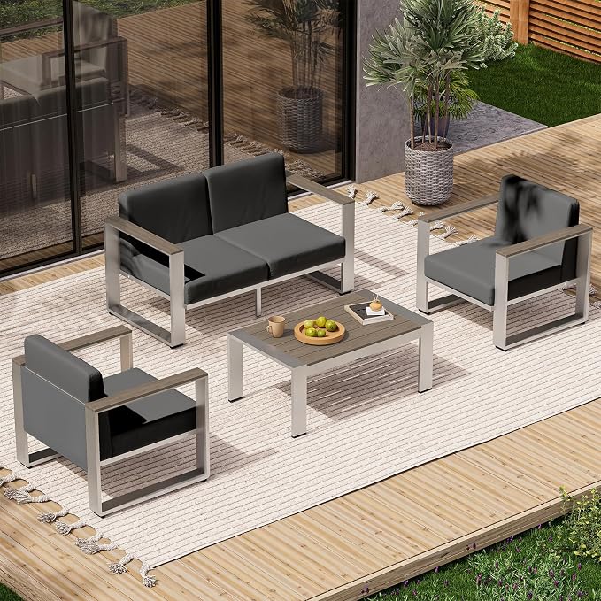 Aluminum Outdoor Furniture Set, 4 Seats Outdoor Patio Conversation Sets by ComfCove