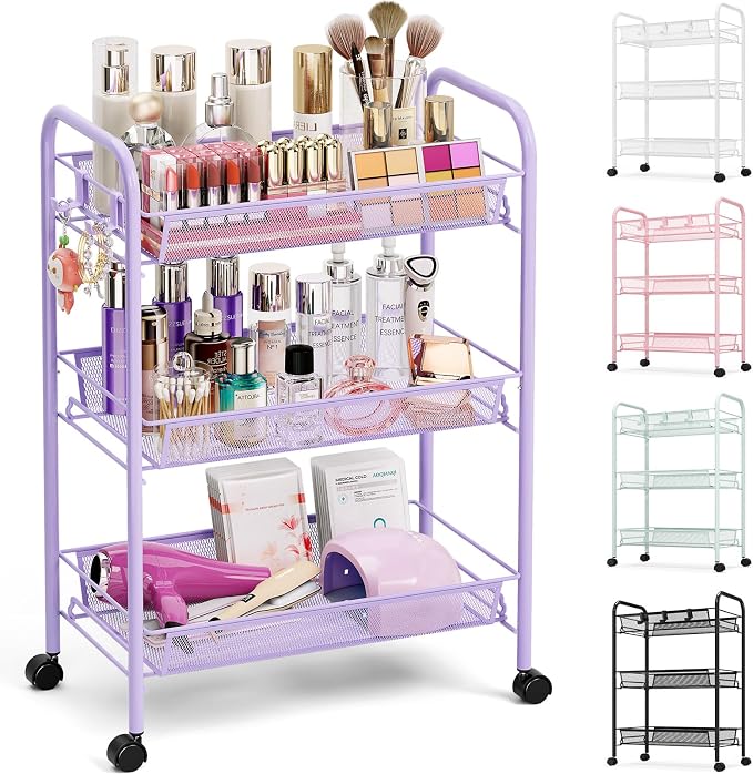 TOOLF 3-Tier Metal Rolling Cart, Mesh Wire Easy Assemble Utility Cart, Storage by TOOLF
