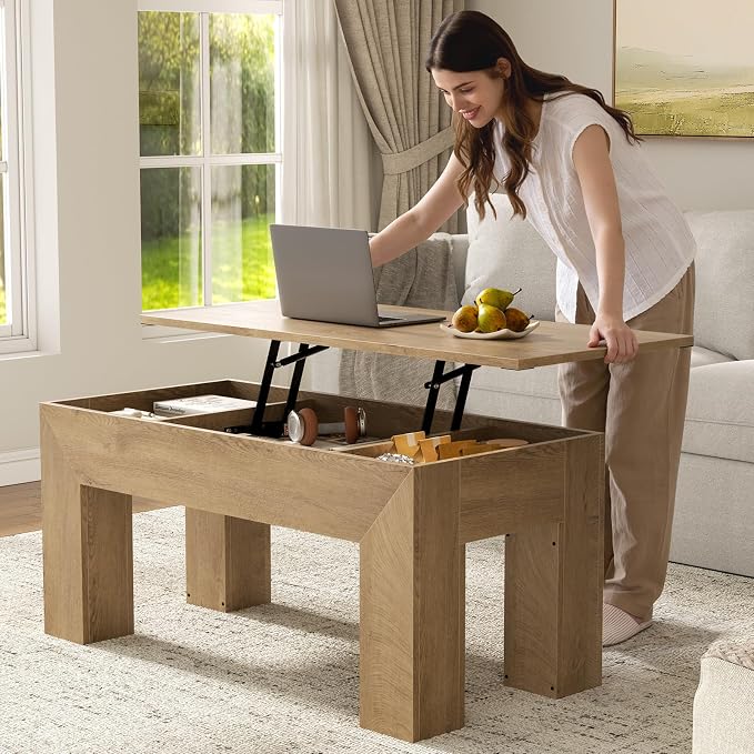 FABATO 41.7'' Lift Top Coffee Table, Wooden Rectangle Coffee Table - Image 4