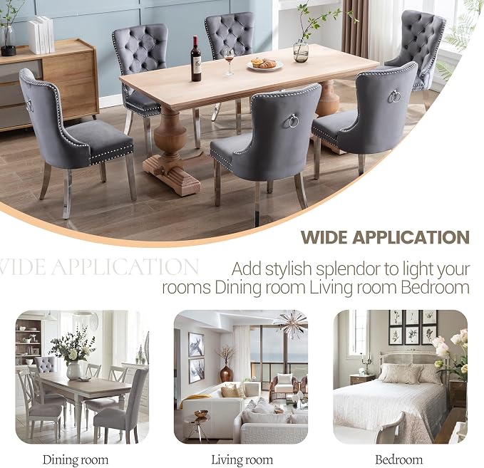 KCC Velvet Dining Chairs Set of 2, Upholstered High-end Tufted Dining Chair - Image 7