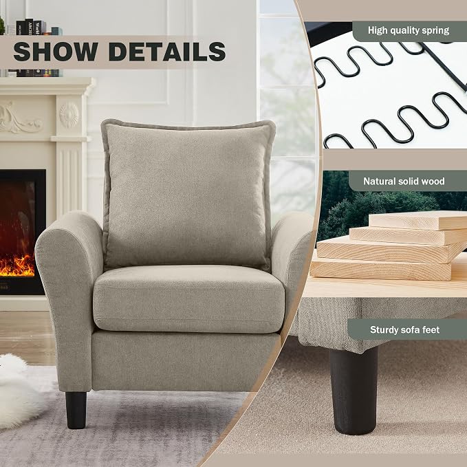 Mid-Century Accent Chair, Modern Linen Fabric Armchair - Image 3