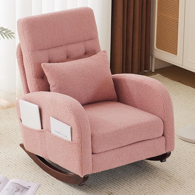 VINGLI Teddy Fleece Low Seat Rocking Chair, Boucle Upholstered Nursery Glider by VINGLI