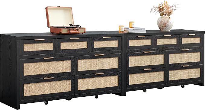 SICOTAS 7 Drawer Dressers for Bedroom Set 2, Long Rattan Dresser, Dresser TV by SICOTAS