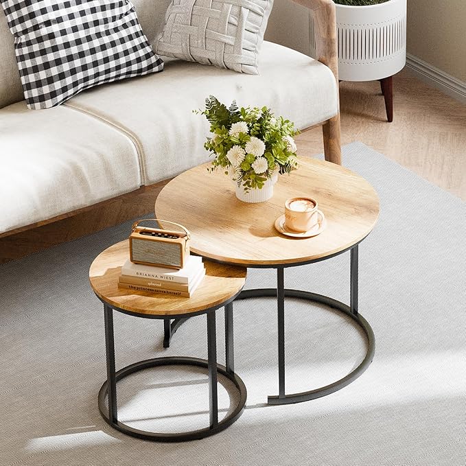 Garden 4 you Nesting Coffee Table, 23.6" Round Coffee Table Set of 2, Wooden - Image 3