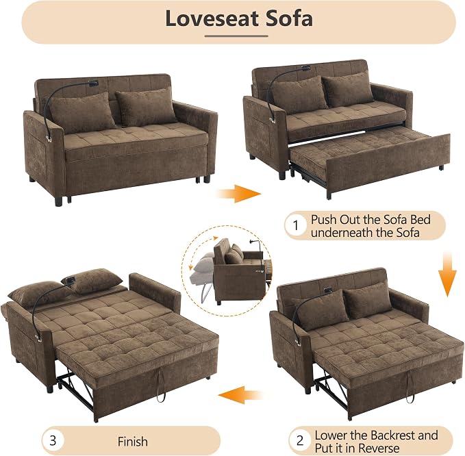 3 in 1 Convertible Sleeper Sofa Bed, 56.9" Small Pull Out Couch Bed - Image 6