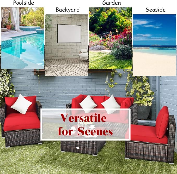 Tangkula 6 Pieces Wicker Patio Furniture Set, PE Rattan Outdoor Sectional - Image 8