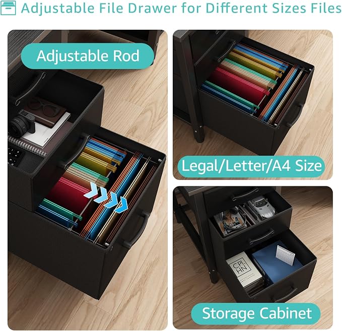 Lufeiya Computer Desk with File Drawers Cabinet, 47 Inch Reversible Home Office - Image 5