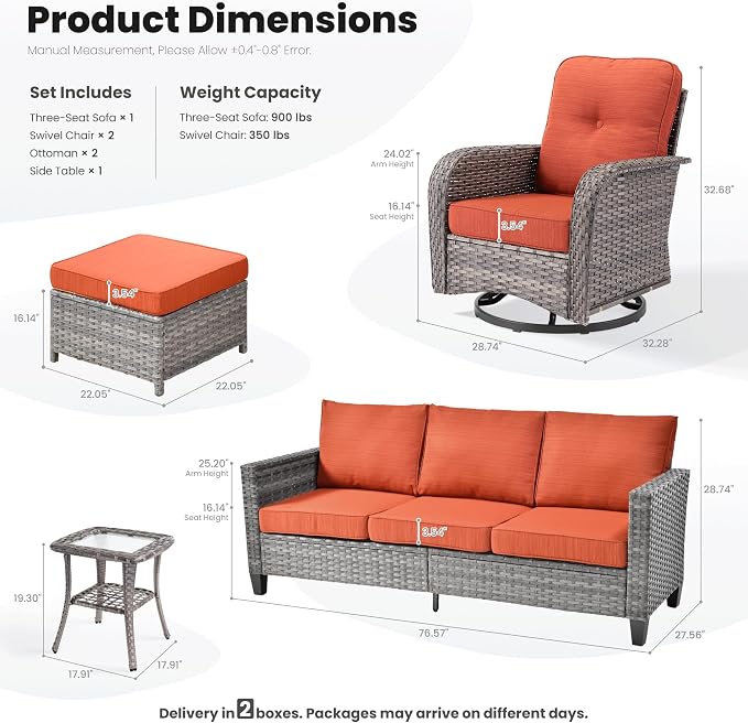 ovios 6 Pieces Patio Furniture Set, Outdoor Wicker Sofa Couch - Image 9