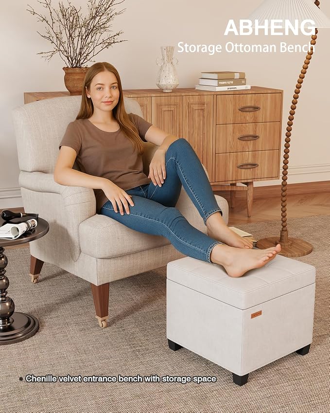 ABHENG Chenille Cover Steel Frame Ottoman - Image 5