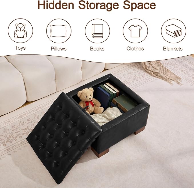 WUTUTUEE 24" Faux Leather Square Storage Ottoman - Image 7