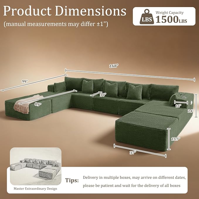 168" Cloud Sectional Couch, Comfort U Shaped Sofa - Image 2