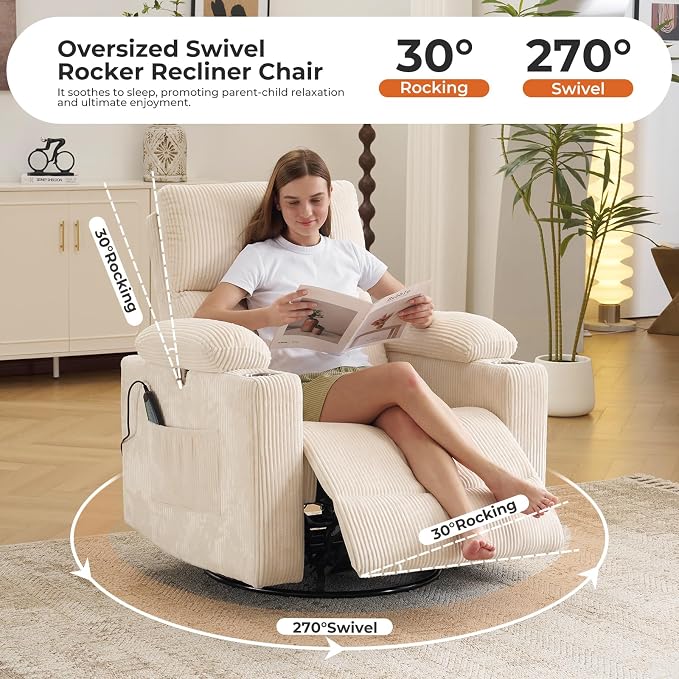 Oversized Power Recliner Chair Swivel Glider - Image 4