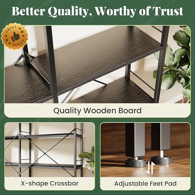 Huuger 5 Tier Bookshelf, L Shaped Corner Bookshelf - Image 5
