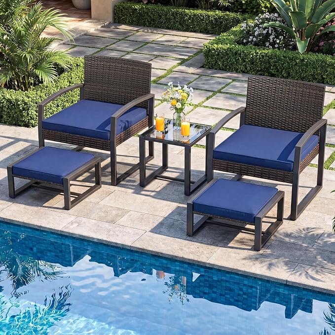 Tangkula 5 Pieces Wicker Patio Conversation Set, Outdoor PE Rattan Chair - Image 2