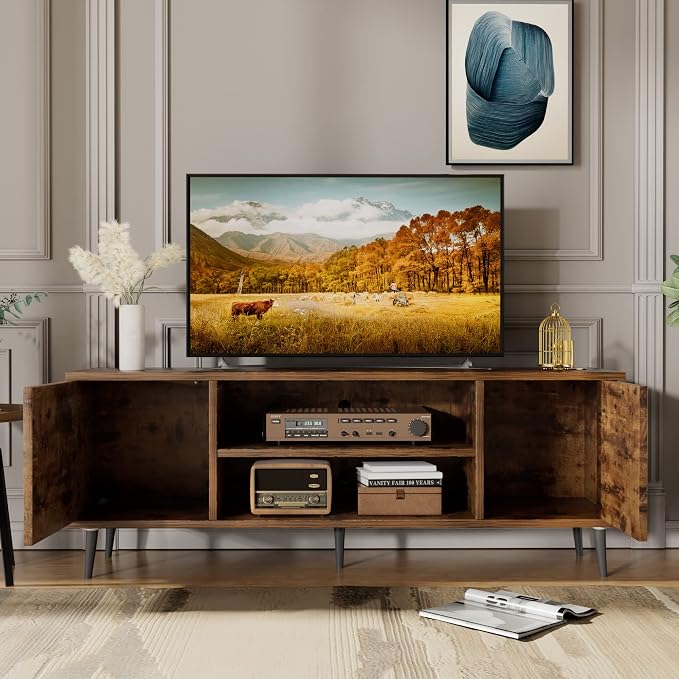 JUMMICO TV Stand for 65 Inch TV, Mid Century Modern TV Stand, Entertainment - Image 2