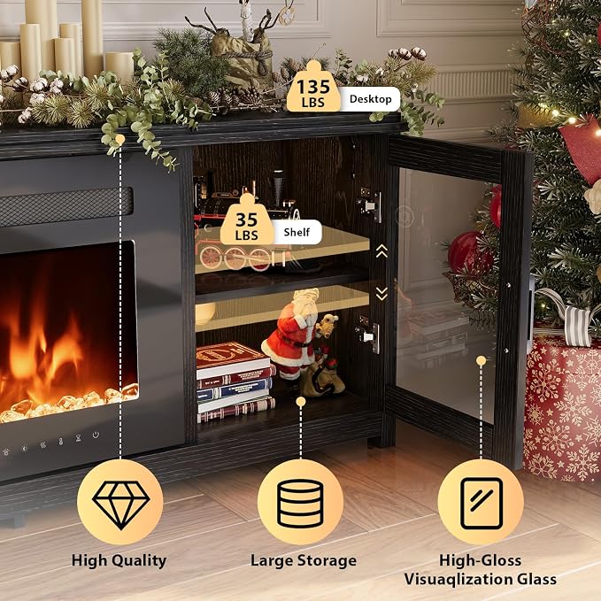 MXV 80" Fireplace TV Stand, Modern Entertainment Center - Image 4