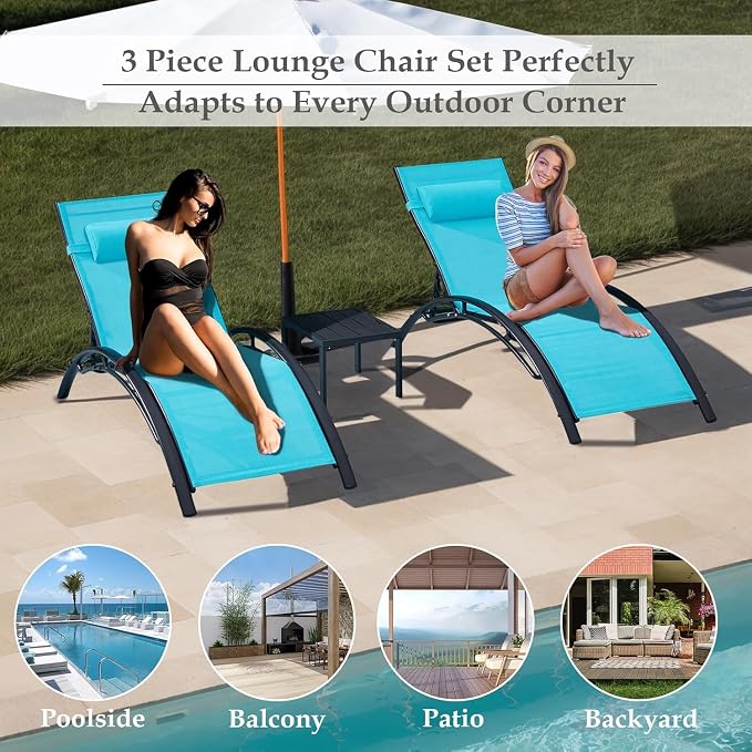 EROMMY Outdoor Chaise Lounge Set of 3, Reclining Patio Chairs - Image 7