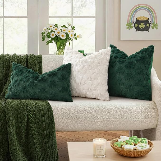 decorUhome St. Patrick’s Day Shamrock Green Pillow Covers 18x18 Inch Set of 2 - Image 4